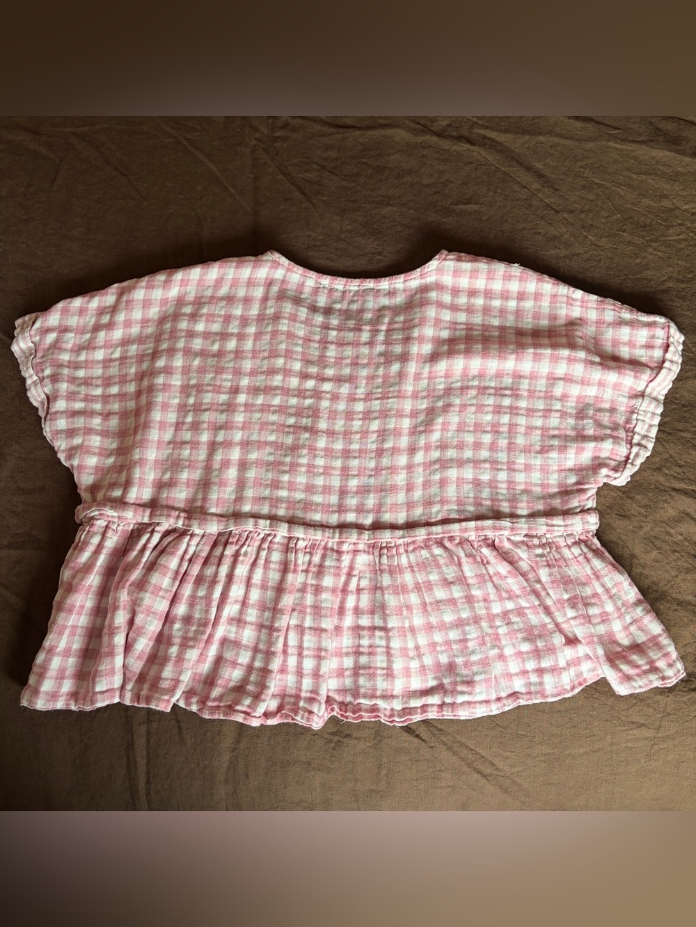 Pink and White Gingham Peplum Button Top - Picture 3 of 4